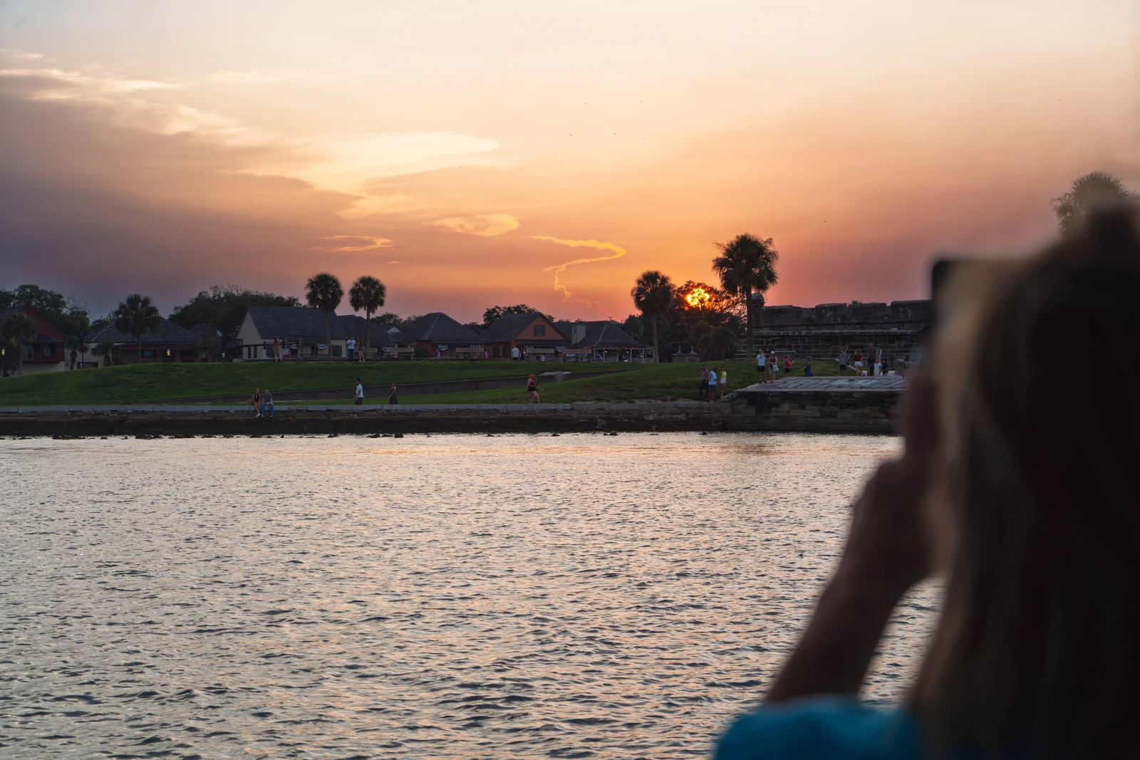 Sunset over Castillo de San Marcos viewed from an Adventure Boat Tours cruise in St. Augustine, Florida