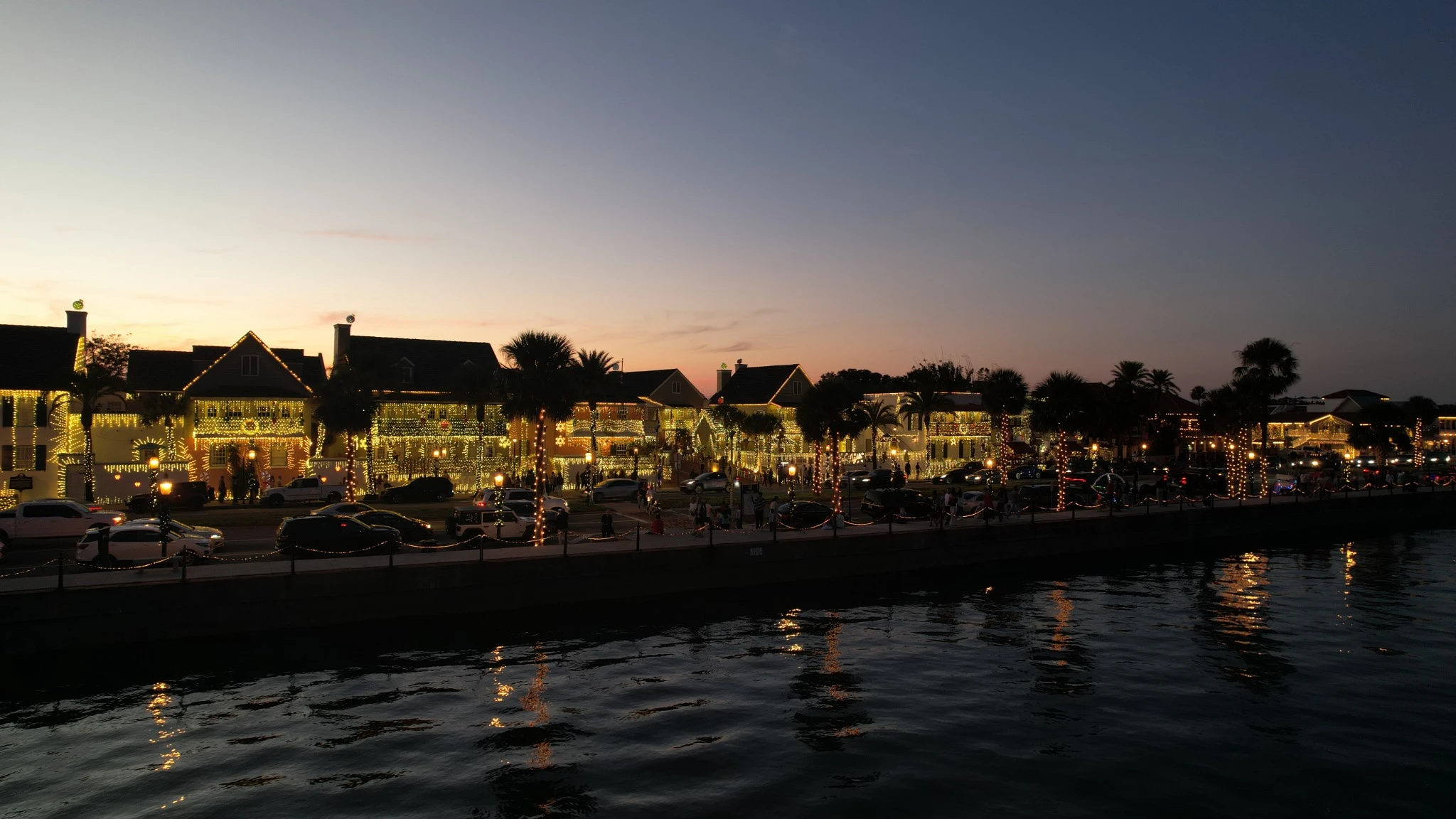 St. Augustine Nights of Lights waterfront viewed from the water